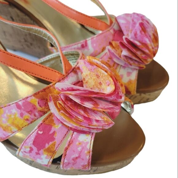 Lane Bryant Tangerine Floral Patterned Wedge Espadrille Sandals Size 10W - Picture 6 of 10